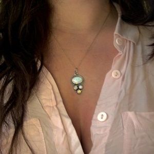 Gorgeous Navajo 4 Opal Sterling Pendant Necklace